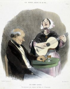 Man som dricker i sällskap med en sångare - i "Les Beaux Days de la vie"" av Honoré Daumier av Honoré Daumier