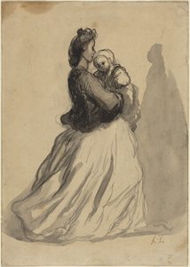 Mor och barn av Honoré Daumier