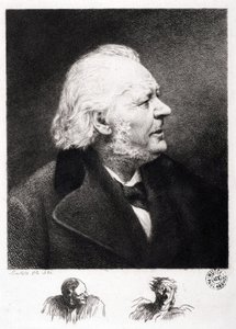 Porträtt av Honore Daumier (1808-1879), fransk gravör, målare och skulptör. Gravyr av son Boulard av Honoré Daumier