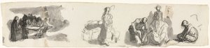 Studieark med en grupp av fyra figurer till höger (recto) av Honoré Daumier