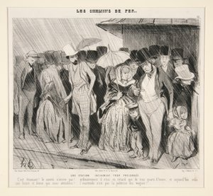 Ett oändligt utdraget stopp: Det är häpnadsväckande! Tåget kommer inte!... vanligen är det bara tre kvart försenat,... från Les Chemins de Fer, i Le Charivari, 13 november 1843 av Honoré Daumier