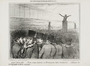 Utsikt över den stora salen, skylt 1 från Souvenir Du Grand Festival Des Orphéonistes av Honoré Daumier