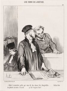 Här är åklagarmyndigheten som säger... obehagliga saker till er... av Honoré Daumier