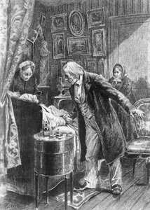 Illustration av Alcide Theophile Robaudi (aktiv 1874-1884) för kusin Pons, roman av Honore de Balzac (1799-1850) från samlingen i flera volymer med titeln Human Comedy, publicerad 1900, Paris