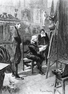 Illustration av Pierre Vidal (1849-1929) för Okänt mästerverk, novell av Honore de Balzac (1799-1850) från samlingen i flera volymer med titeln Human Comedy, publicerad 1901, Paris