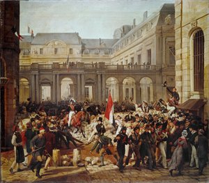 Revolutionen 1830: Kung Louis-Philippes avfärd till rådhuset i Paris ... (målning på duk)