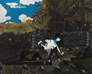 Abraham Lincoln och hans far (olja på panel)