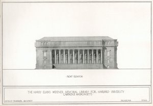 Framifrån, Harry Elkins Widener Memorial Library för Harvard University, Cambridge, Massachusetts (litho) av Horace Trumbauer