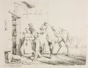 En husar som omfamnar en tjänare av Emile Jean Horace Vernet