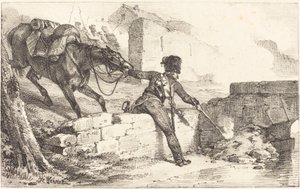 Artillerist tänder en gruva av Emile Jean Horace Vernet