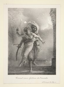 Conrad räddar Gulnare från l av Emile Jean Horace Vernet