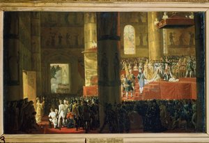Kröningen av kejsarinnan Maria Feodorovna, 5 april 1797. (Kröningen av kejsarinnan Maria Feodorovna den 5 april 1797). Målning av Horace Vernet (1789-1863). Olja på duk, 60 x 95 cm. Fransk 1800-talskonst. Ryska statens museum, Sa av Emile Jean Horace Vernet
