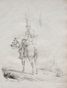 Samling av litografiska essäer: Le Lancier en Vedette av Emile Jean Horace Vernet