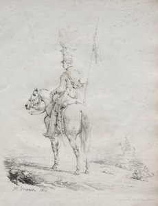 Samling av litografiska essäer: Le Lancier en Vedette, 1816. av Emile Jean Horace Vernet