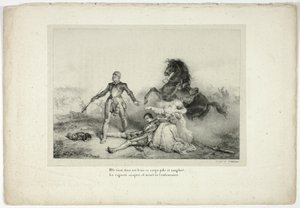 Hon höll i sina armar liket blek och blodig... av Emile Jean Horace Vernet