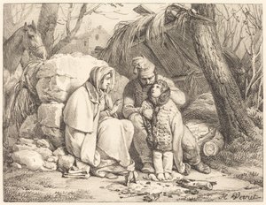 Soldatens familj lägrade av Emile Jean Horace Vernet