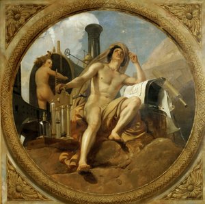 The Genius of Steam on Earth Takmålning, Salle des Pas perdus, 1839-1847. av Emile Jean Horace Vernet