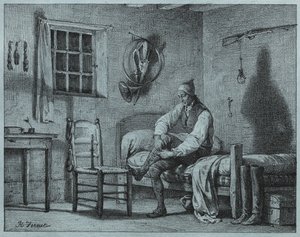 The Man-Servant of Limier reser sig ur sängen, ca. 1818. av Emile Jean Horace Vernet
