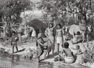 Arier bosatte sig i Indien, offer under bar himmel (litografi)