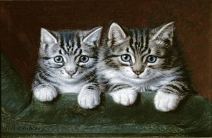 Två tabby kattungar (olja på duk)