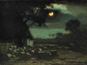 Fårgård, Moonlight, 1906. av Horatio Walker