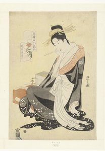Kurtisan Morokoshi från Echizenya-huset tigerlilja Echizenya Morokoshi (titel på objekt) Sex skönheter från nöjeshus jämfört med blommor. (serietitel) Seiro bijin rokkasen (serietitel på objekt)