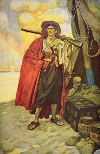 Buccaneer of Hispaniola i Karibien (färg litho)