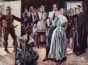 Illustration för The Courtship of Miles Standish av Henry Wadsworth Longfellow (litho i färg)
