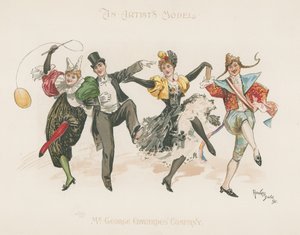 En grupp med två män och två kvinnor, alla klädda i kostym, dansar (färglitografi) av Howard Davie
