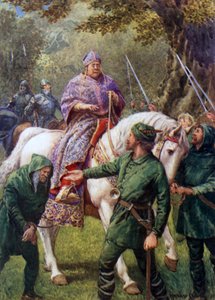 "Robin Hood möter biskopen av Hereford" (litho i färg) av Howard Davie