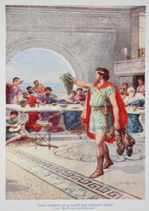 "Då höll Perseus upp Gorgonens huvud" (färg litho) av Howard Davie