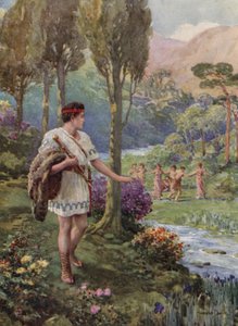 I skuggan av stenar och träd dansade nymfer och herdar (färg litho) av Howard Davie