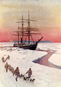 Lossa "Terra Nova" i McMurdo Sound (färg litho) av Howard Davie