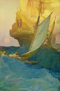 An Attack on a Galleon, från "The Fate of Treasure Town" av Howard Pyle, publicerad i "Harper