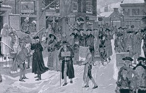 Julmorgon i gamla New York före revolutionen, illustration från Harper