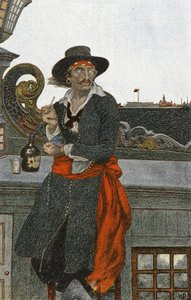 Kidd på däck på Adventure Galley, tidigt 1900-tal (bokillustration) av Howard Pyle