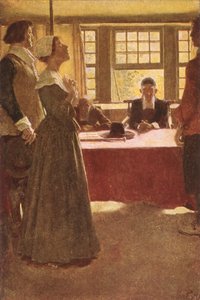 Mary Dyer kom med före guvernör Endicott, illustration från "The Hanging of Mary Dyer" av Basil King, pub. i McClure