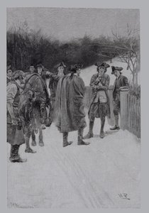 Paul Revere Bringing News to Sullivan, graverad av F.H. Wellington, illustration från 