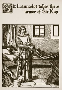 Sir Launcelot tar Sir Kays rustning, illustration från "The Story of the Champions of the Round Table" av Howard Pyle