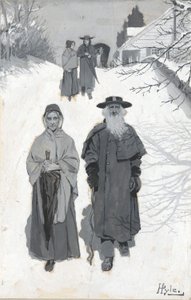 The Dunkers - Going to Meeting, teckning av en illustration publicerad i Harper av Howard Pyle