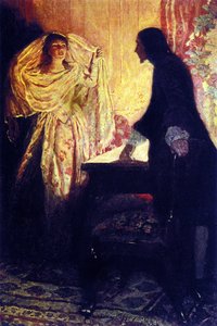 Mötet med kapten Keiths dotter. Illustration från "Book of pirates Buccaneers and Marooners of the Spanish Main" av Howard Pyle (1853-1911), amerikansk illustratör av Howard Pyle