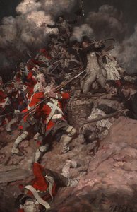 De klättrade upp på bröstvärnet och kastade sig över krönet, pell mell, på britterna av Howard Pyle