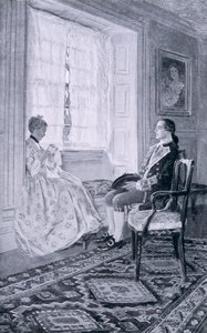 Washington och Mary Philipse, illustration från "överste Washington" av Woodrow Wilson, pub. i Harper
