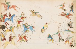 A Battle Between the Crow and Cheyenne Tribes, 1874-75 (penna, bläck och wc på huvudbokpapper)