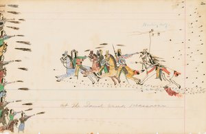 At the Sand Creek Massacre, 1874-75 (penna, bläck och wc på huvudbokpapper)