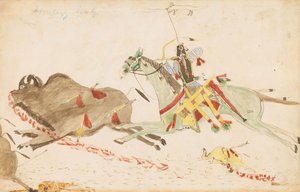 Howling Wolf Hunting Buffalo, 1874-75 (penna, bläck och wc på huvudbokpapper)