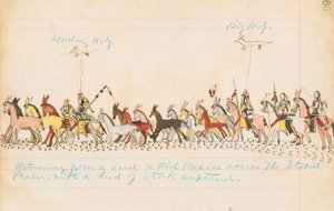 Återvänder från en räd till Gamla Mexiko över Slätten med en flock fångad bestånd, 1874-75 (penna, bläck och wc på reskontrapapper)