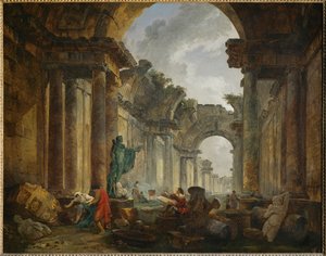 Vue imaginaire de la Grande Galerie du Louvre en ruinesImaginär vy av ruinerna av Grande Galerie i Louvrepalatset ...