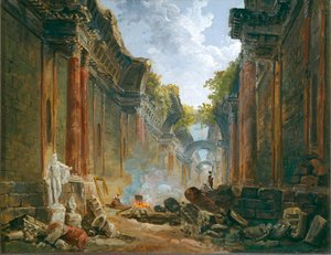 Vue imaginaire de la Grande Galerie en ruine - Imaginär vy av Grand Gallery i ruiner ...