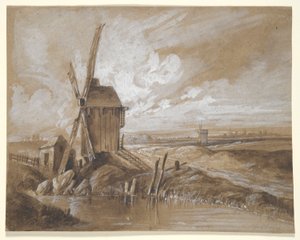 Väderkvarnar i ett landskap av Hubert Clerget